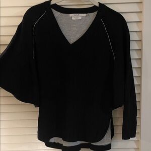 Ost Leisure Black V-Neck Relaxed Knit Dolman Sleeve Rounded Edge Sweater